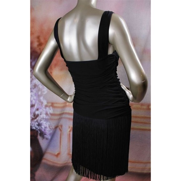 NWT MICHAEL KORS Sexy Black Rouched Gathered Fringe Rayon Stretchy Dress 2 - Picture 6 of 7